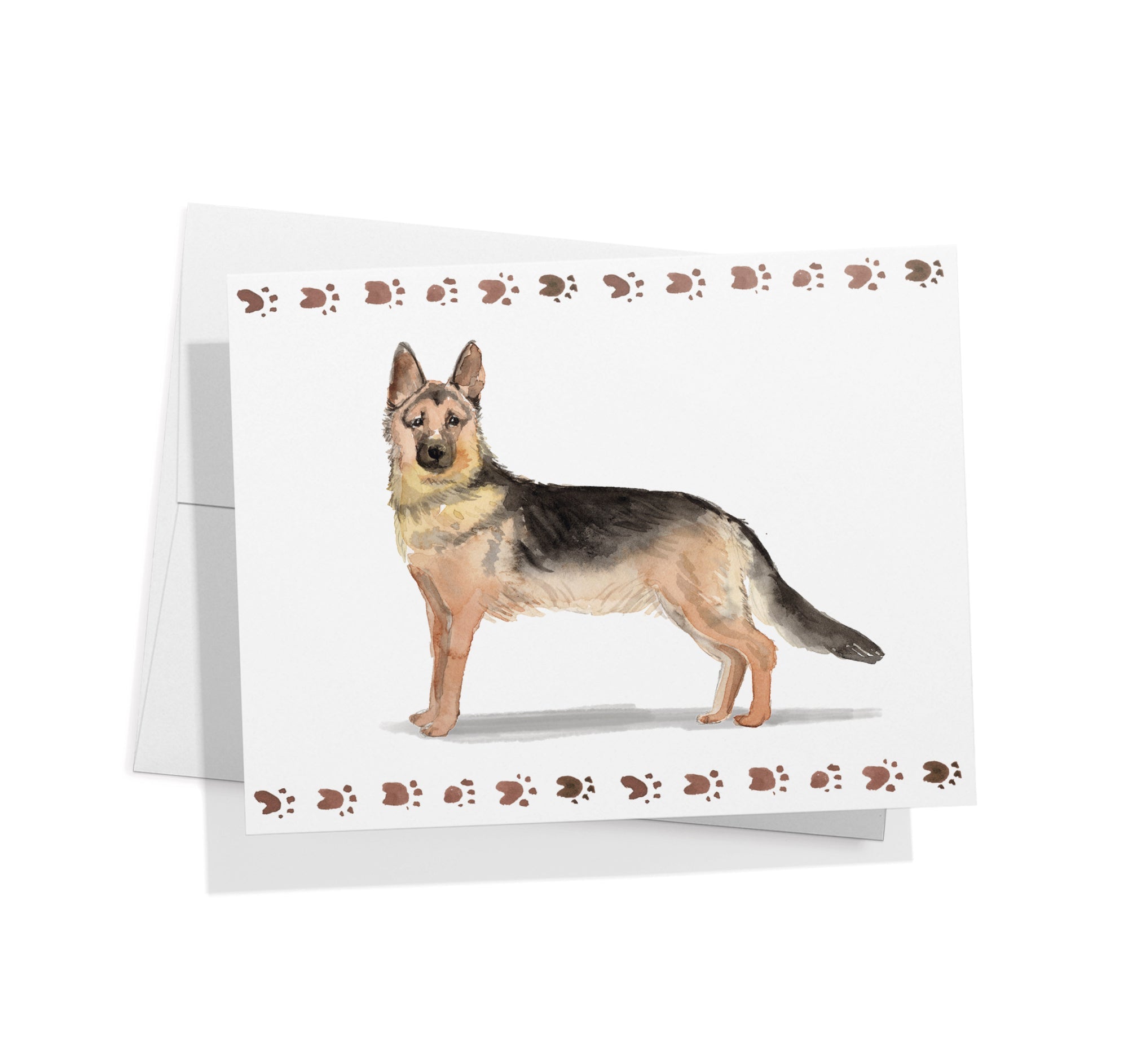 German Shepherd Watercolor Dog Greeting Cards with Envelopes - Set of 12