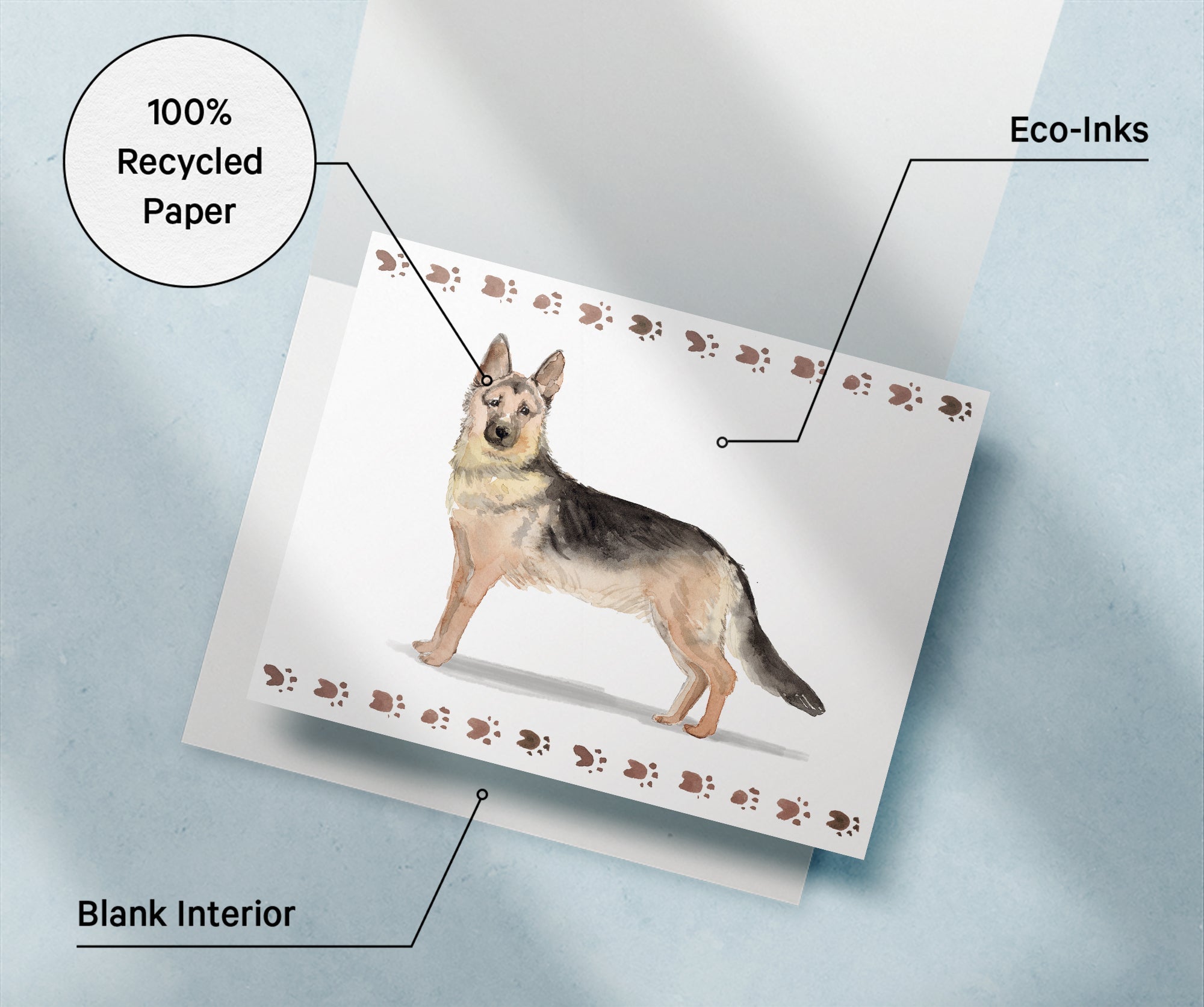 German Shepherd Watercolor Dog Greeting Cards with Envelopes - Set of 12