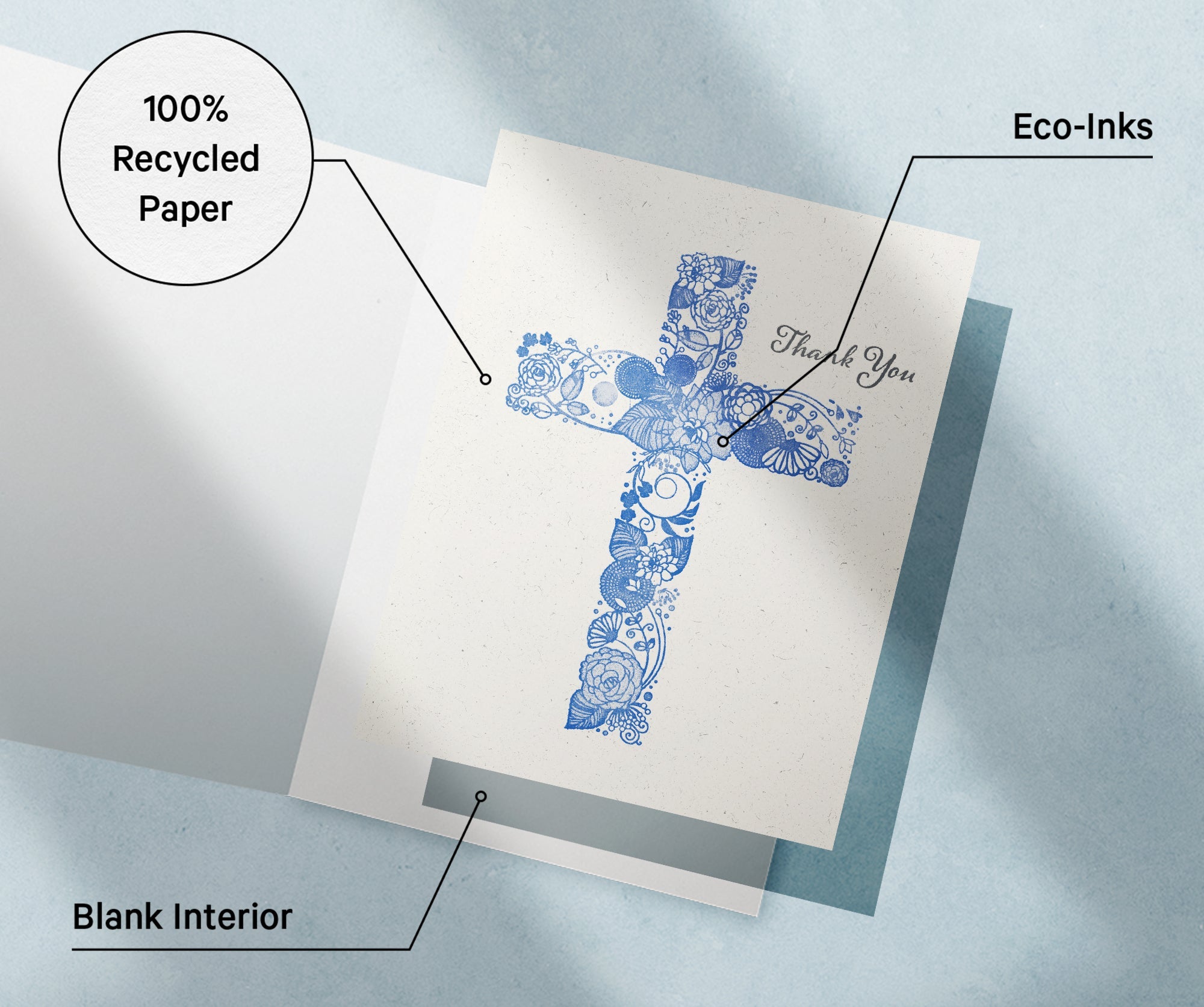 Gratitude in Faith Christian Cross Thank You Cards with Envelopes - Set of 12