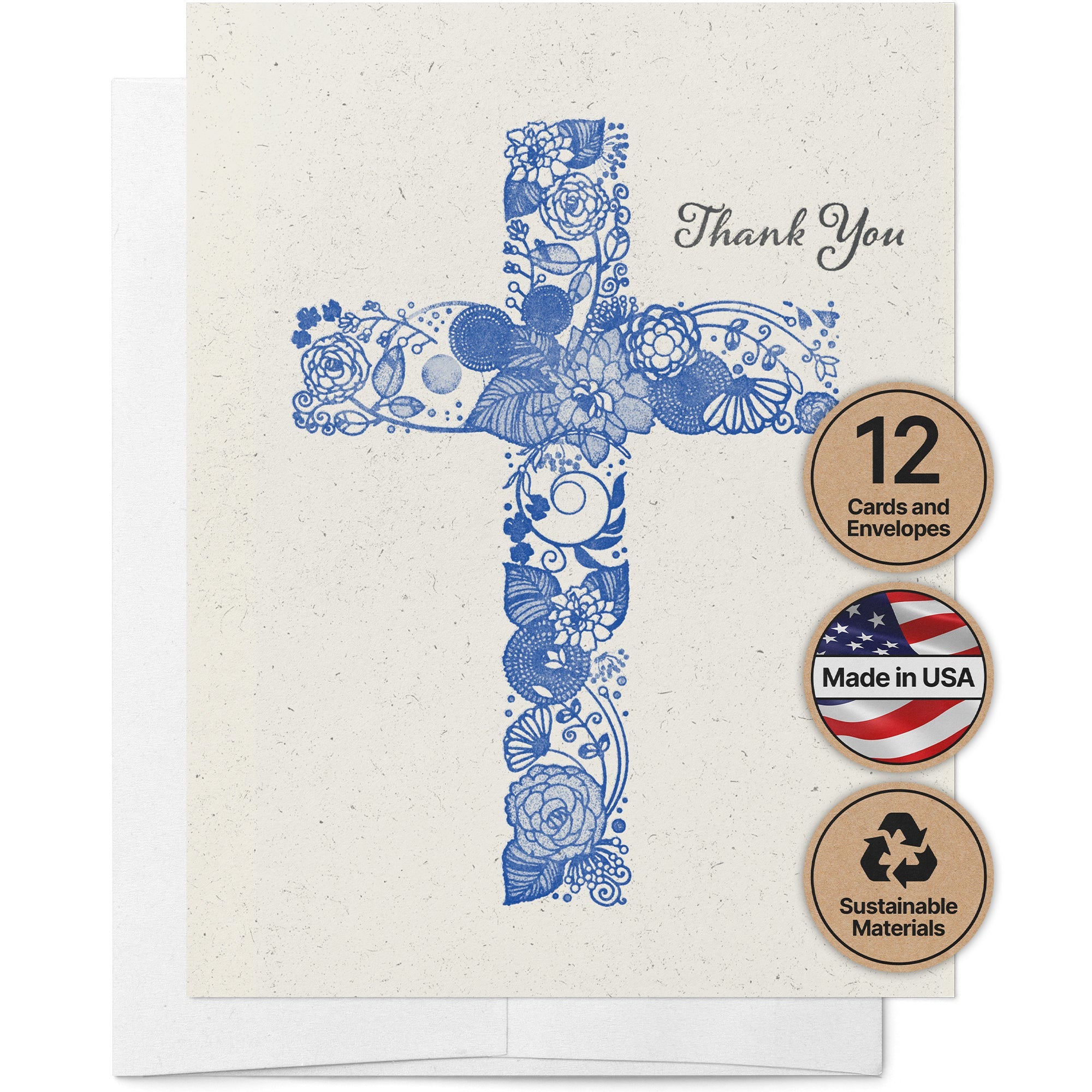 Gratitude in Faith Christian Cross Thank You Cards with Envelopes - Set of 12