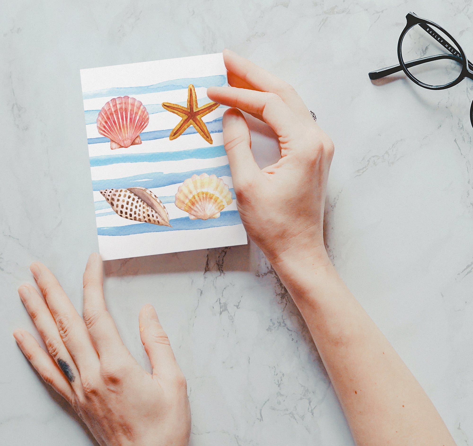 Marine Wonders Ocean Animal Greeting Cards with Envelopes - Set of 12