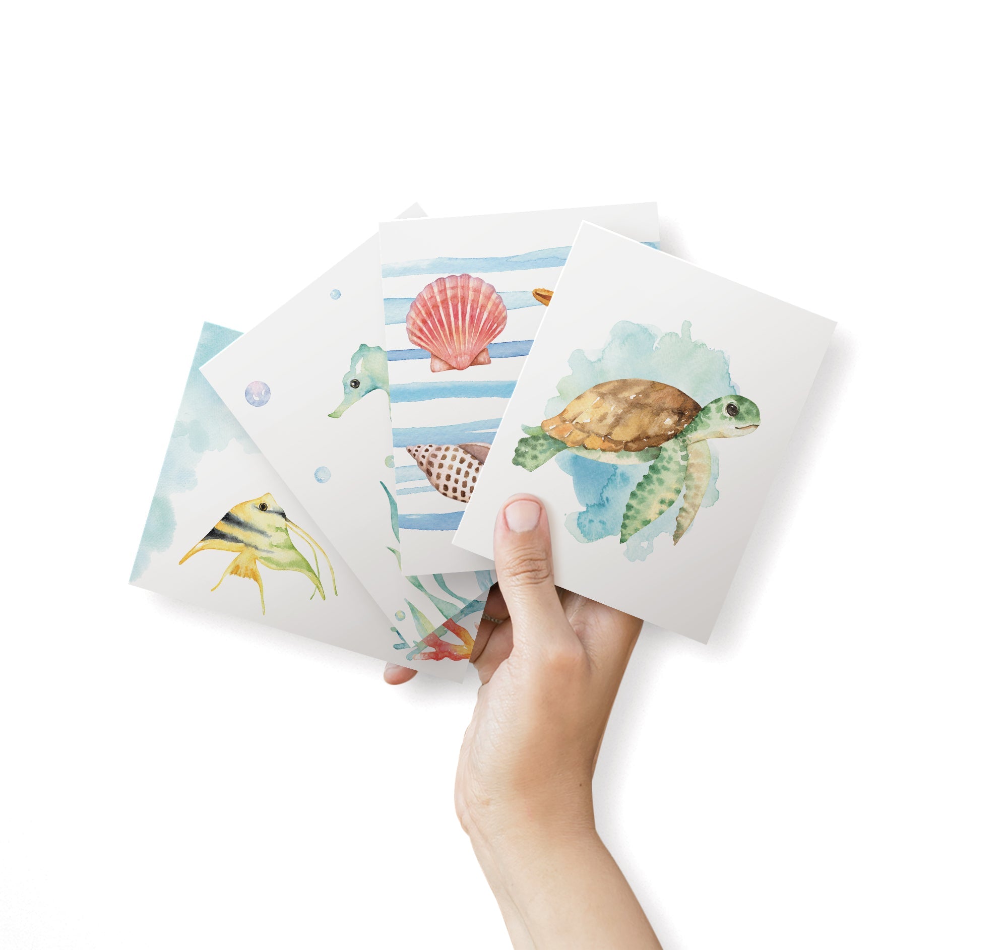 Marine Wonders Ocean Animal Greeting Cards with Envelopes - Set of 12