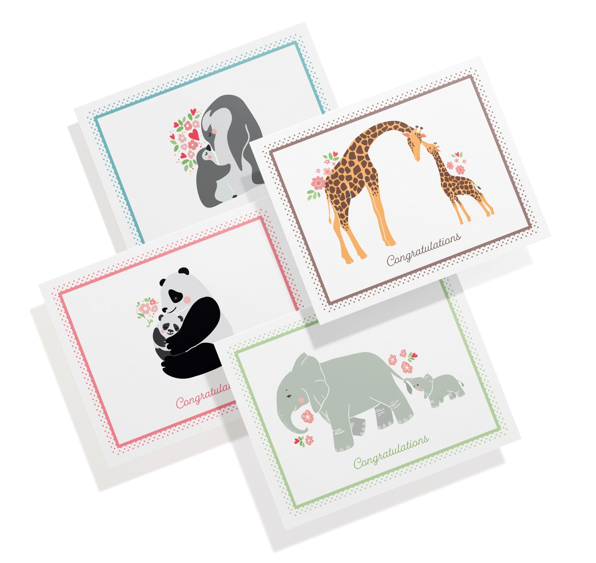 Mother & Baby Animal Congratulations Cards with Envelopes - Set of 12