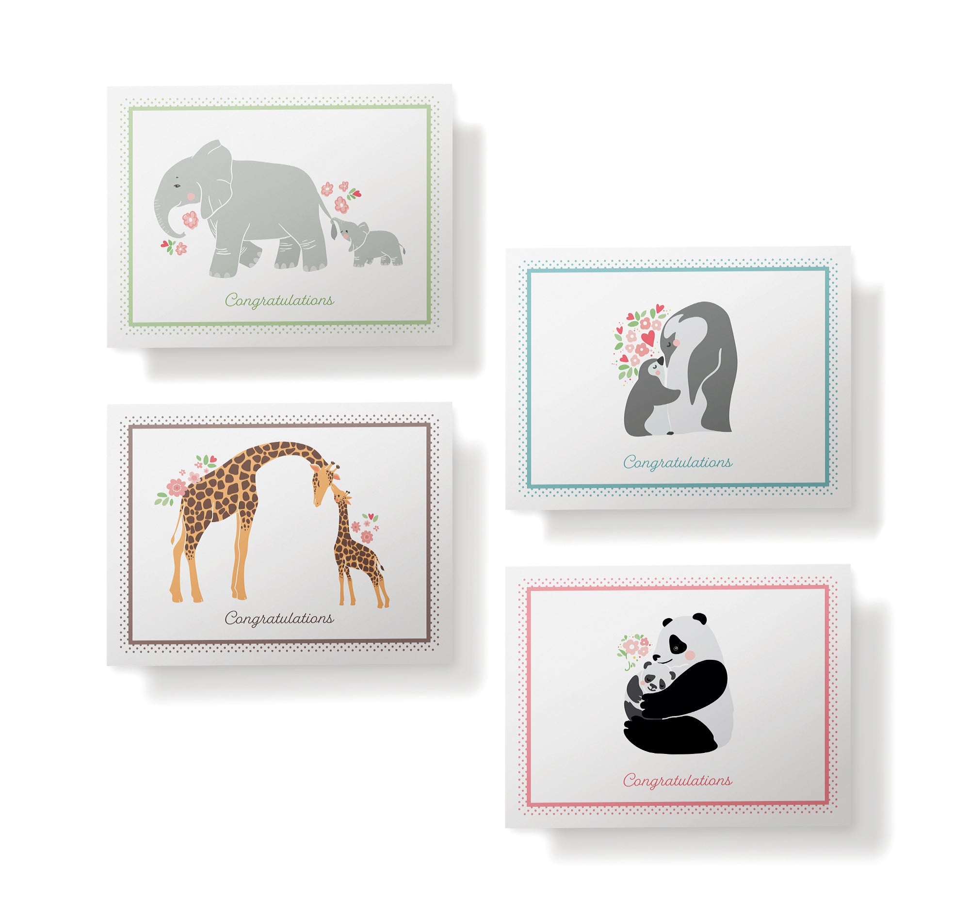 Mother & Baby Animal Congratulations Cards with Envelopes - Set of 12