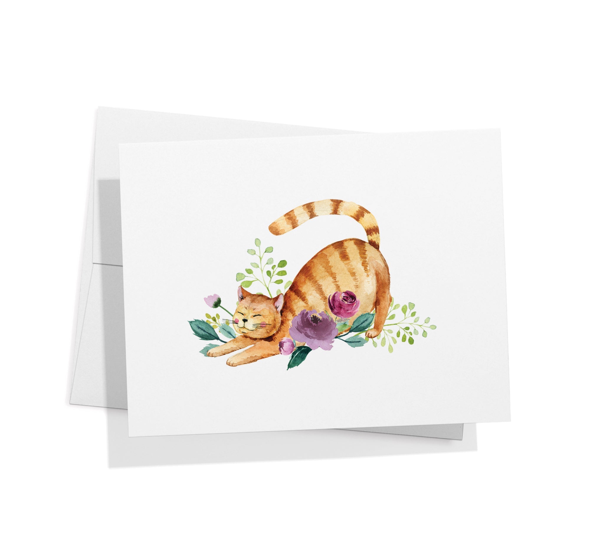 Playful Cats Watercolor Cat Greeting Cards with Envelopes - Set of 12