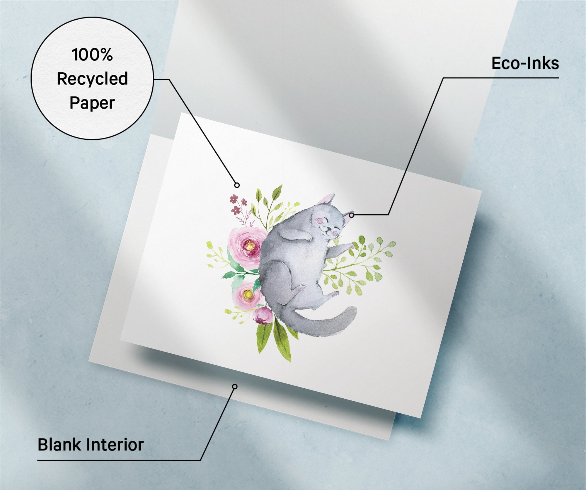 Playful Cats Watercolor Cat Greeting Cards with Envelopes - Set of 12