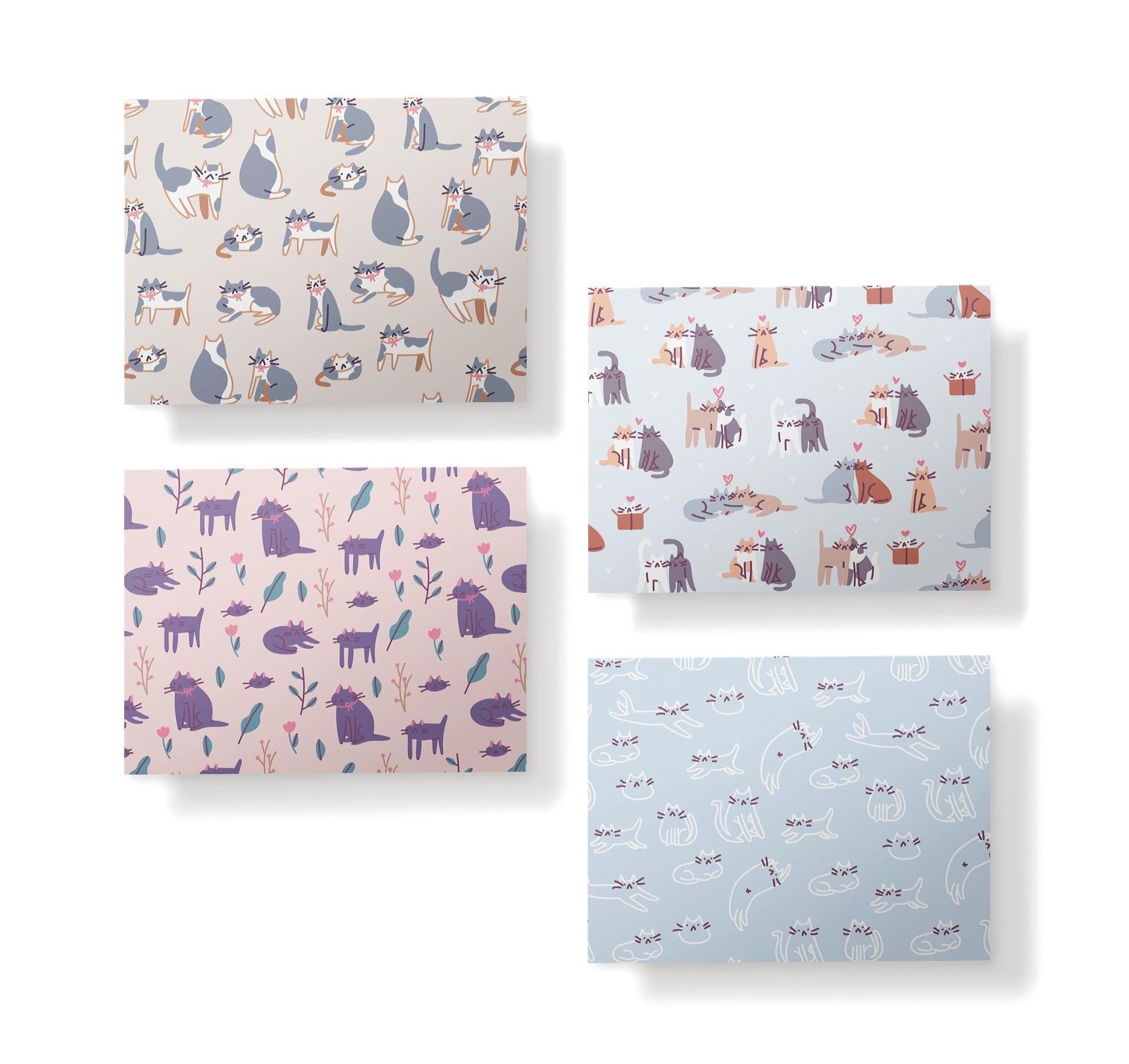 Purr-fect Patterns Cat Greeting Cards with Envelopes - Set of 12