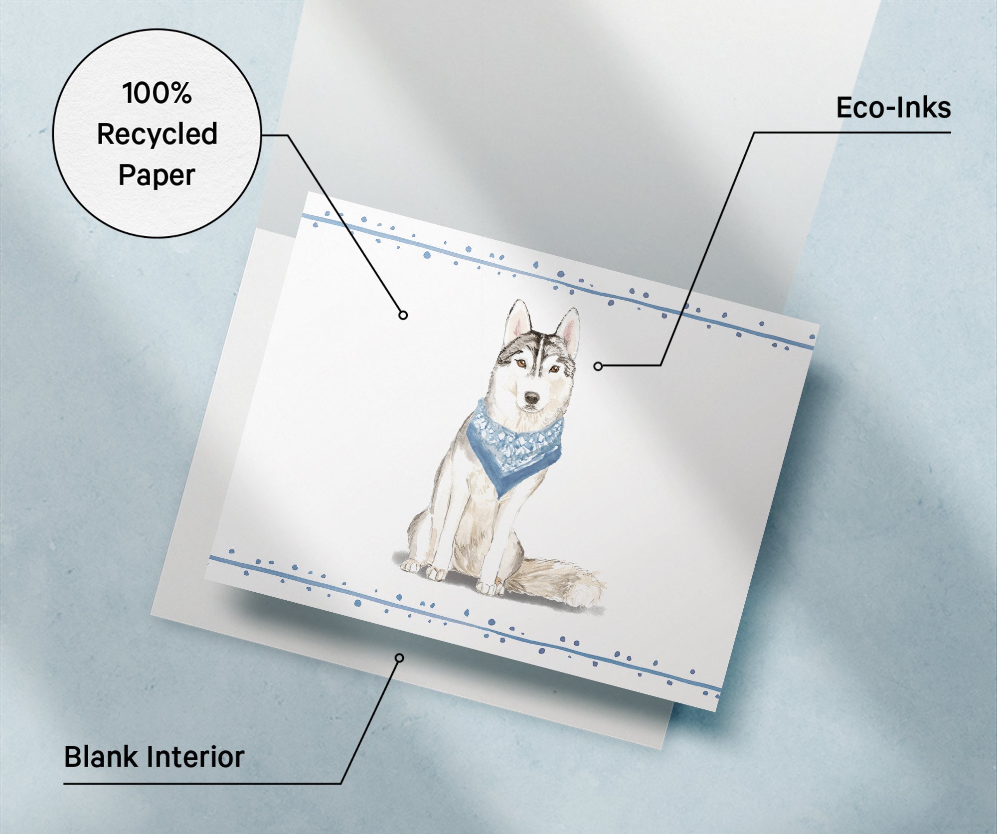 Siberian Husky Watercolor Dog Greeting Cards with Envelopes - Set of 12
