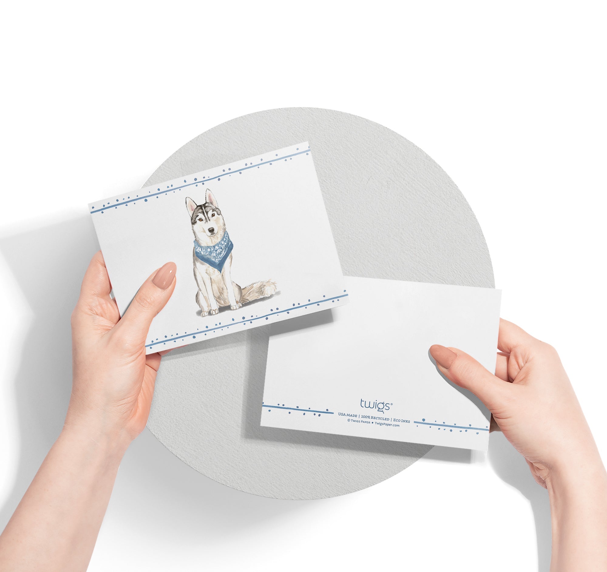 Siberian Husky Watercolor Dog Greeting Cards with Envelopes - Set of 12