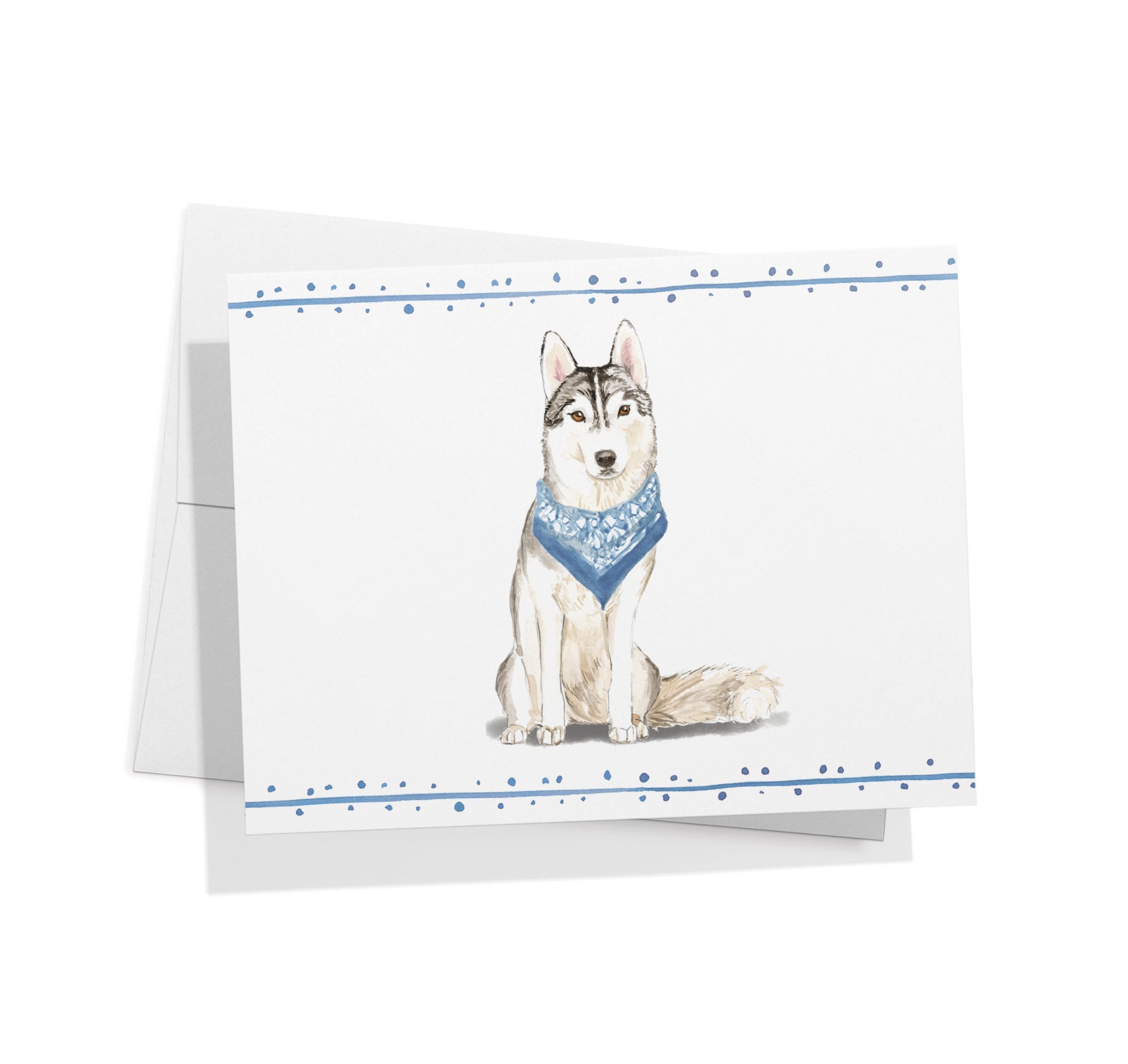 Siberian Husky Watercolor Dog Greeting Cards with Envelopes - Set of 12