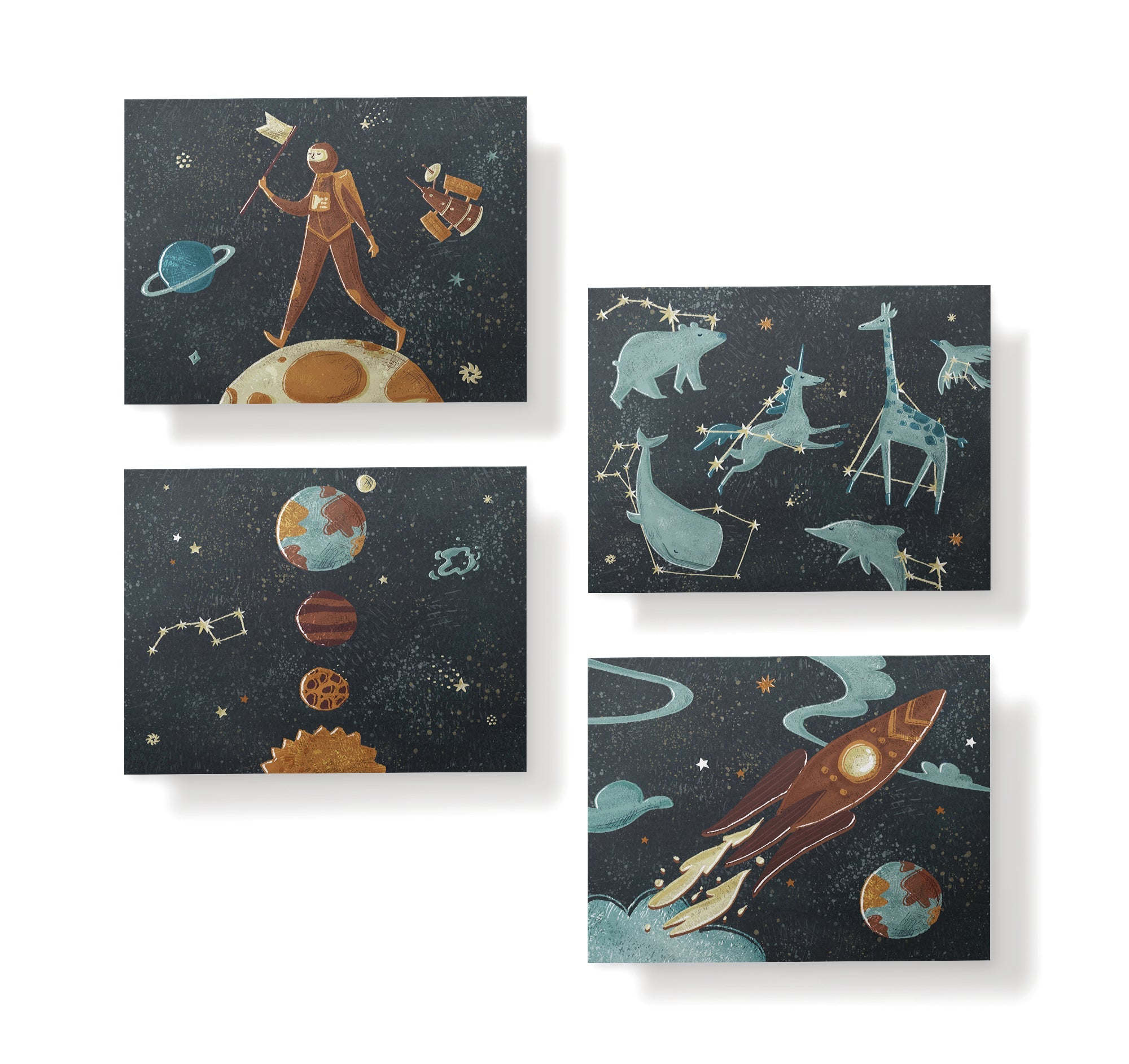 Space Odyssey Outer Space Greeting Cards for Kids with Envelopes - Set of 12