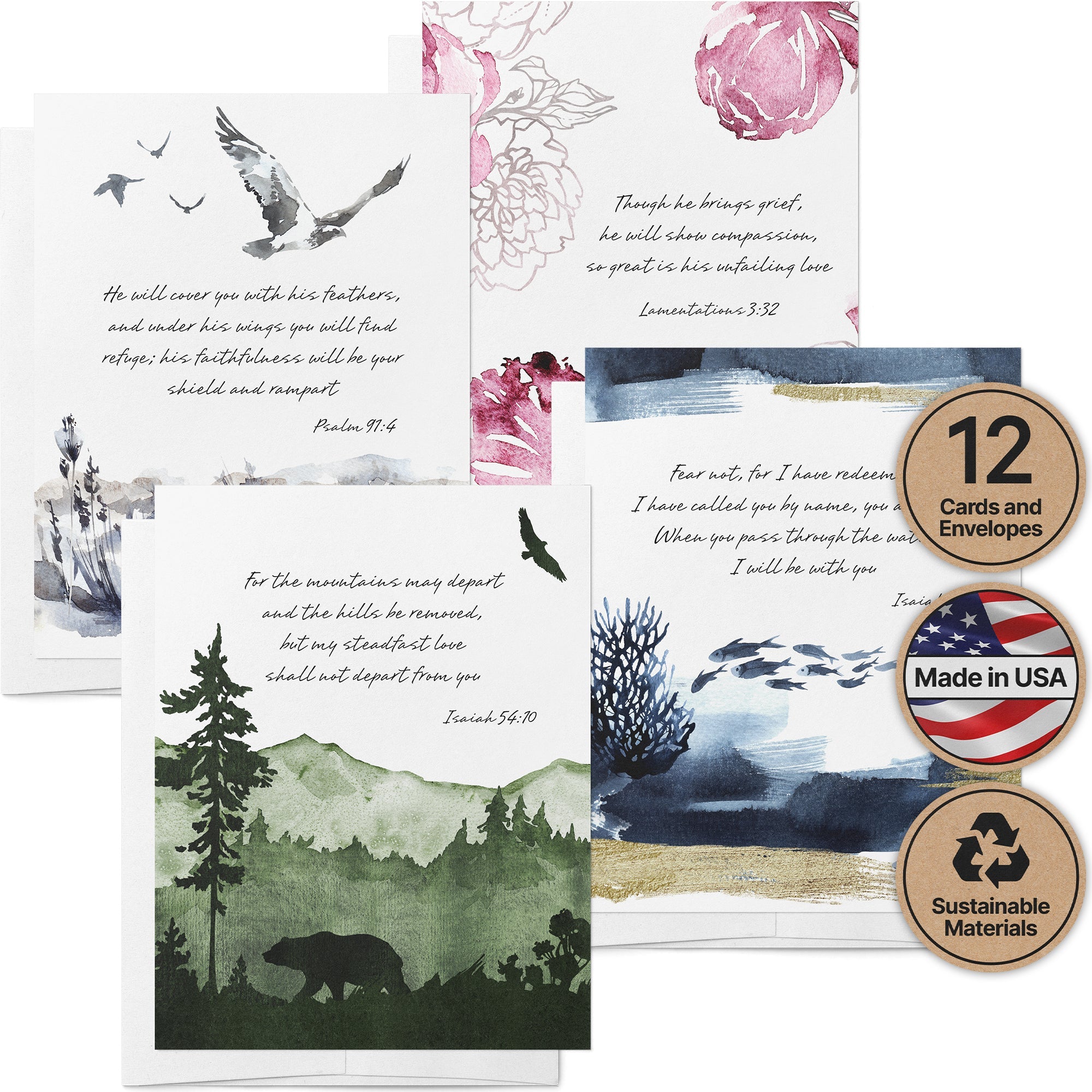 Biglietti Di Condoglianze Sunset Shores Con Versetto KJV – Confezione Da 12 Con Buste, 4 Disegni, Tramonto Significativo - 2