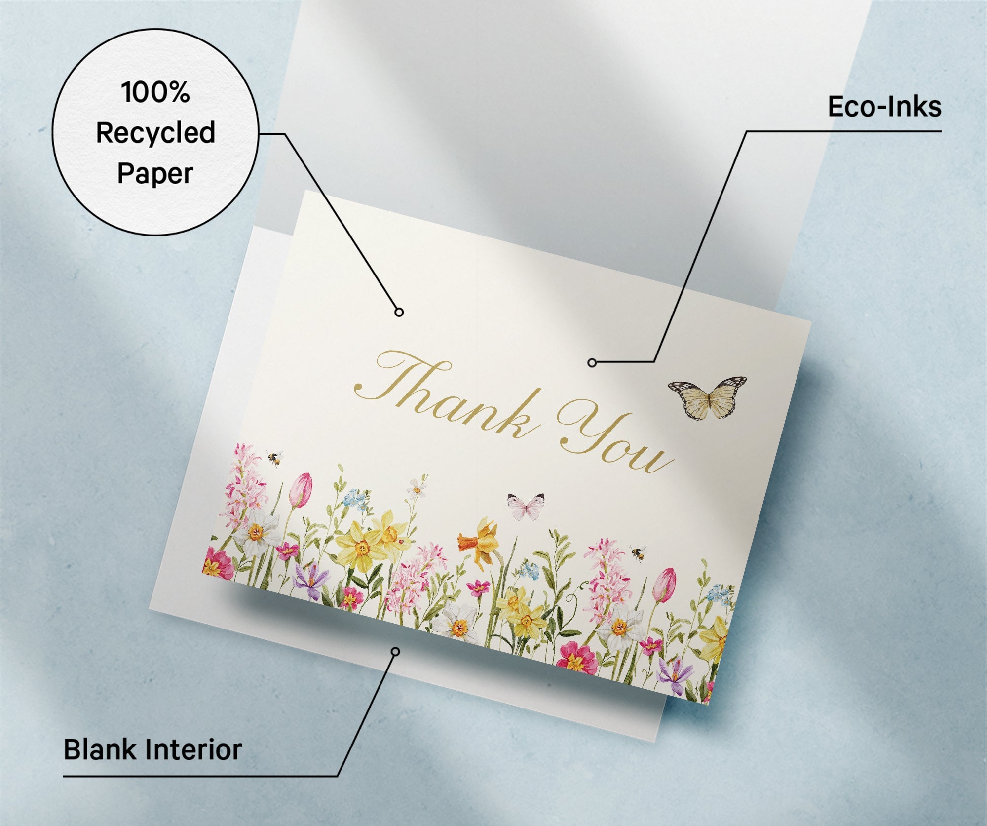 Spring Florals Thank You Greeting Cards with Envelopes - Set of 12