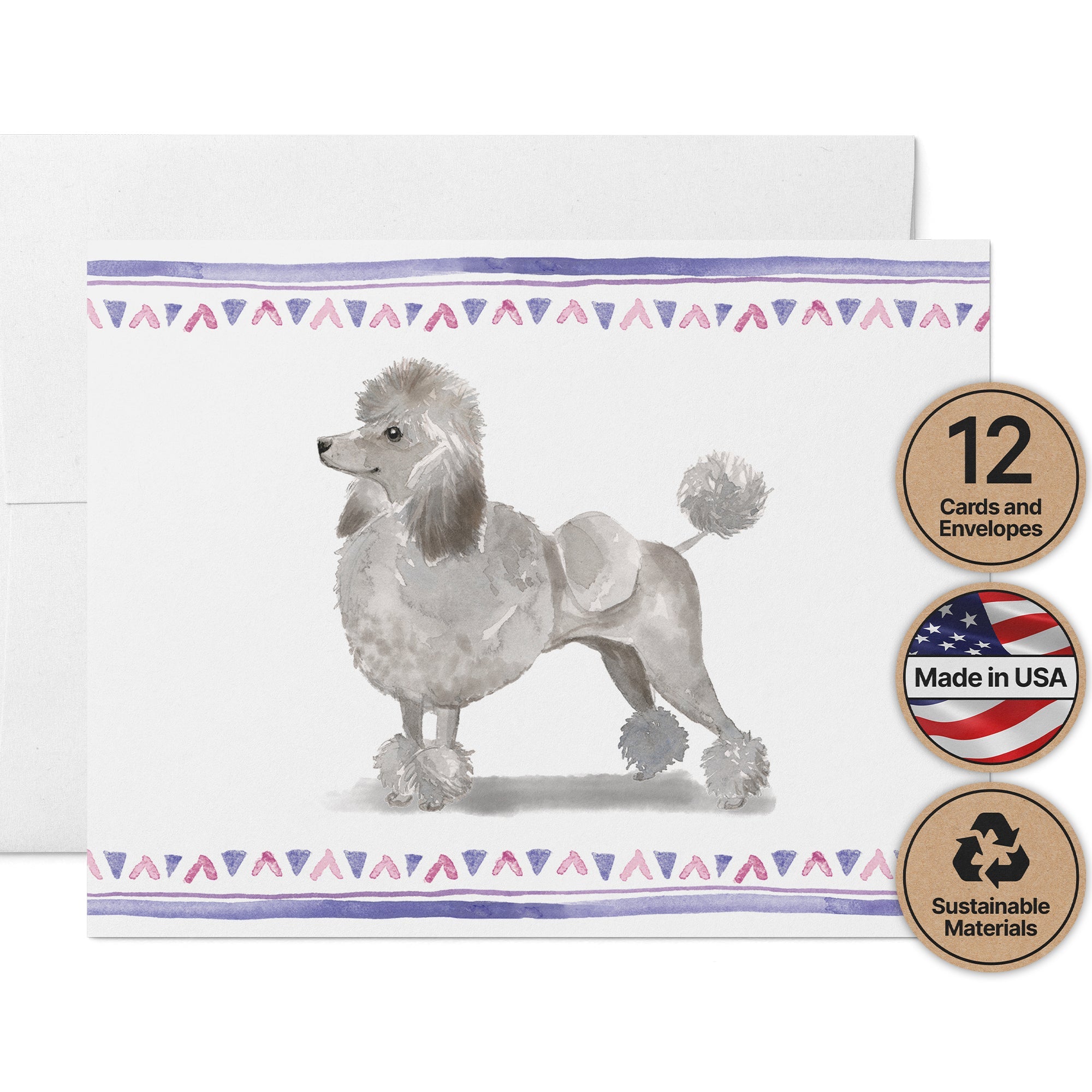Standard Poodle Watercolor Dog Greeting Cards with Envelopes - Set of 12