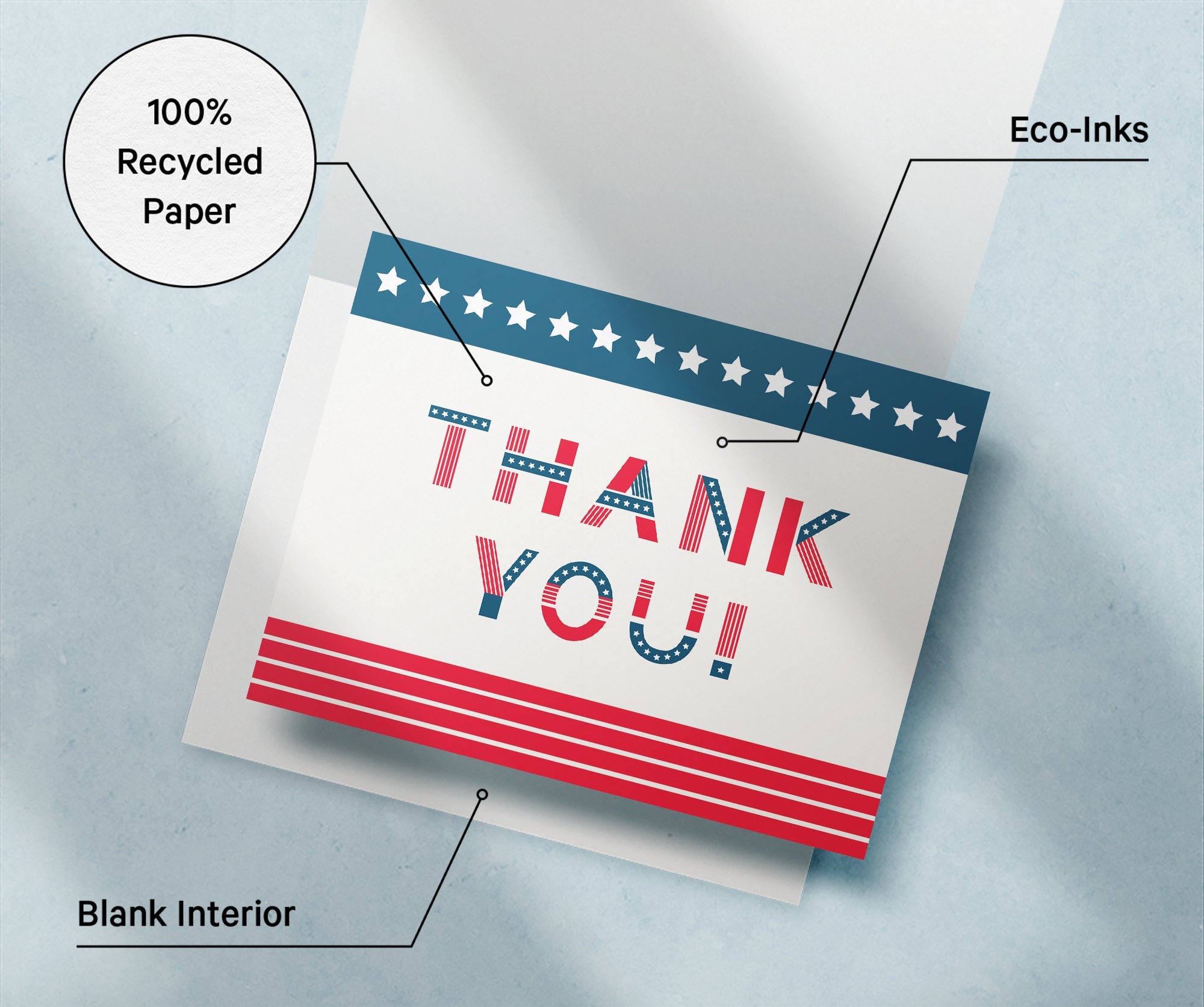 Stars & Stripes Patriotic Thank You Cards with Envelopes - Set of 12