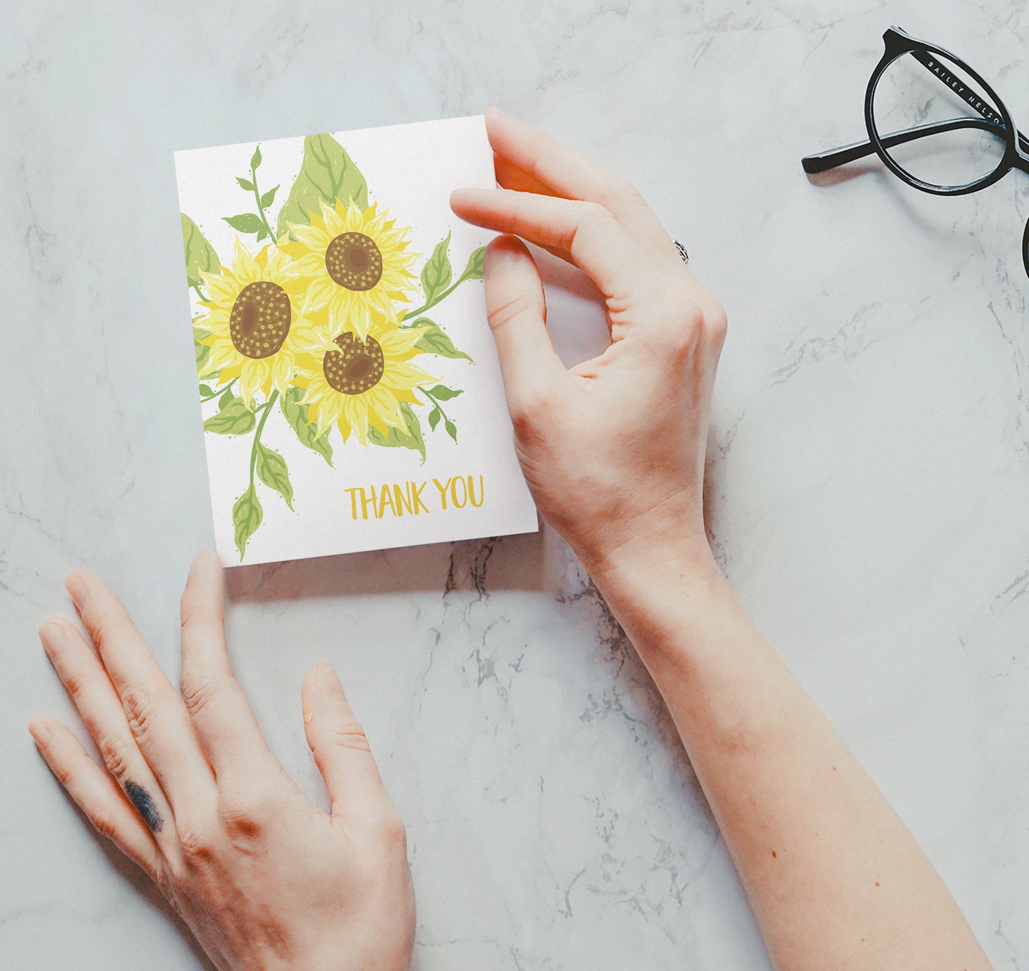 Sunflower Gratitude Floral Thank You Cards with Envelopes - Set of 12