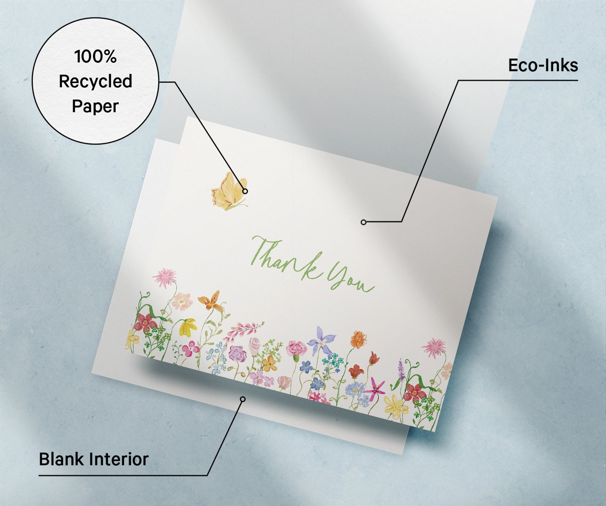 Whimsical Florals Thank You Greeting Cards with Envelopes - Set of 12