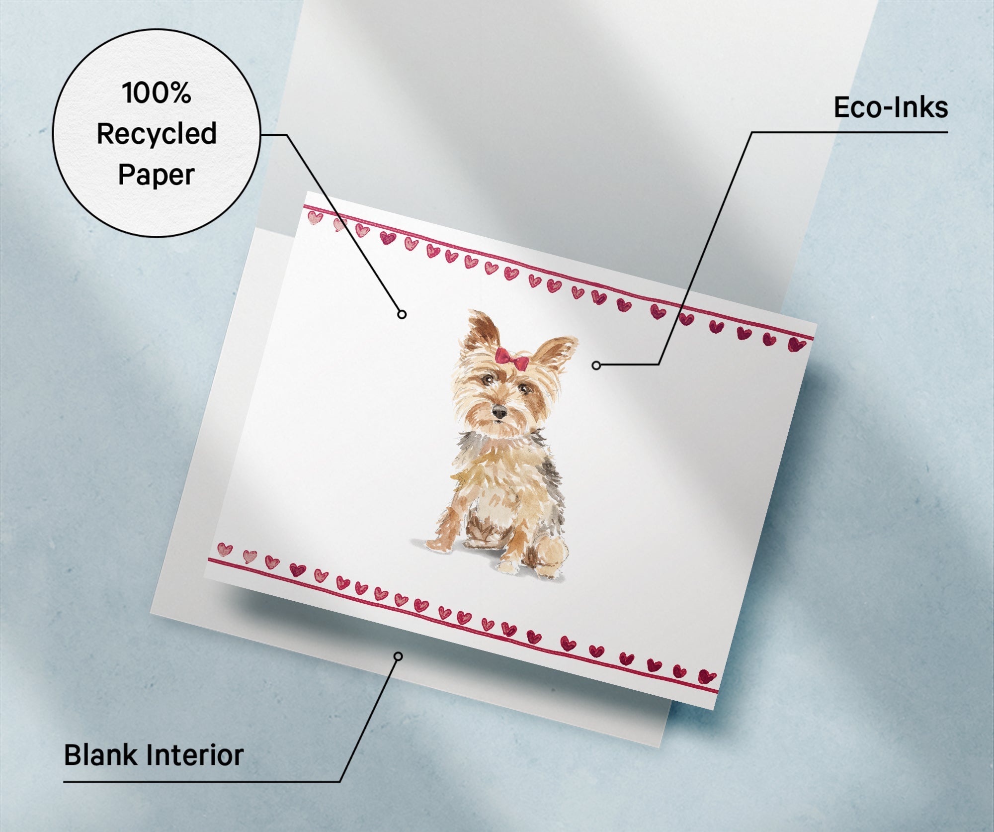 Yorkshire Terrier Watercolor Dog Greeting Cards with Envelopes - Set of 12